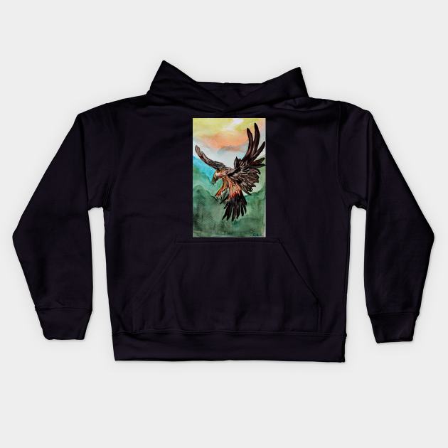 Vulture / Eagle in watercolors Kids Hoodie by Ala Lopatniov